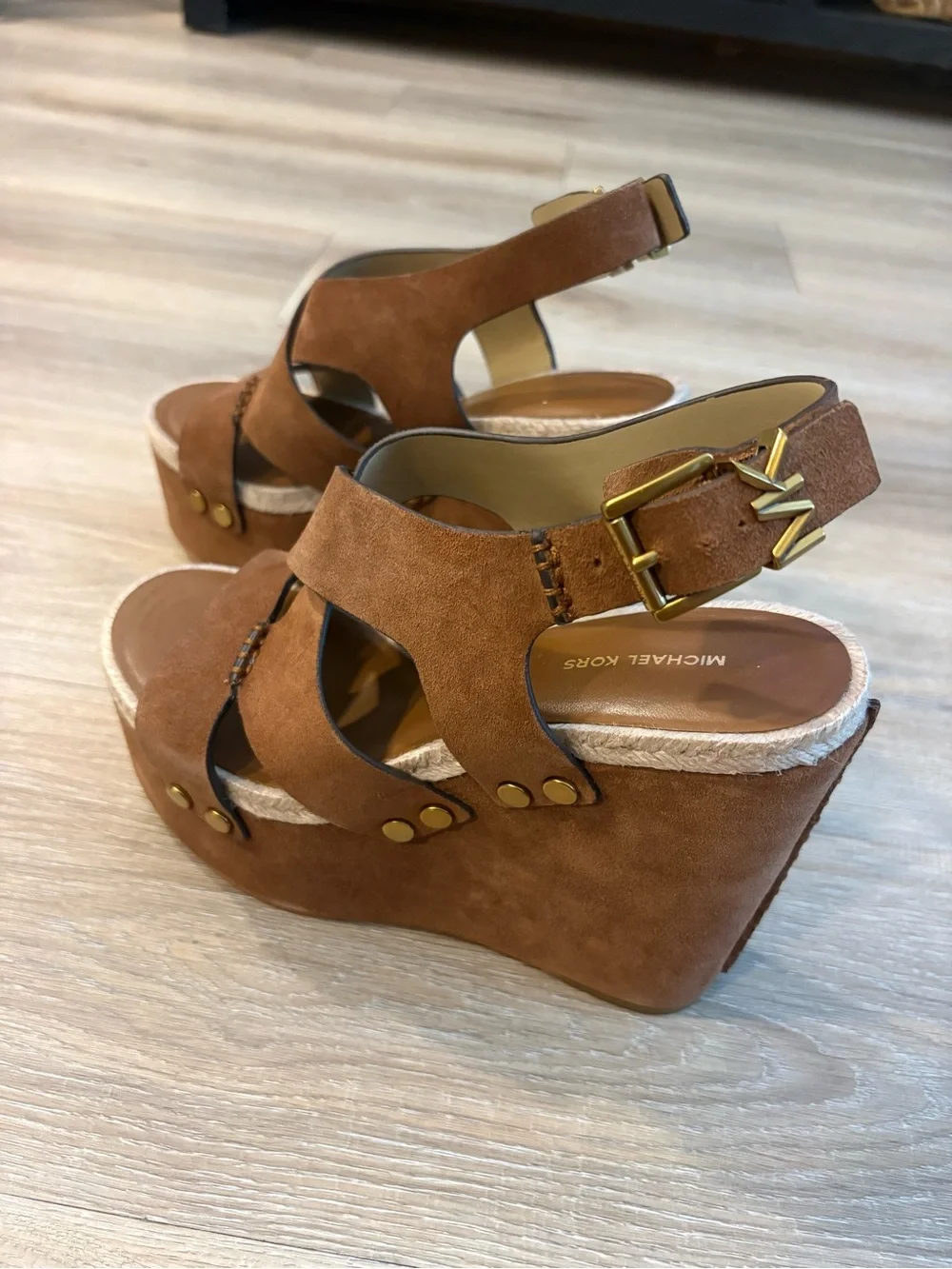 Michael Kors Tan Suede Platform Wedge Sandals